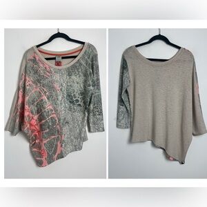 VOLT Design Size 6 Sage & Pink Abstract Art Design Asymmetrical Tunic Top